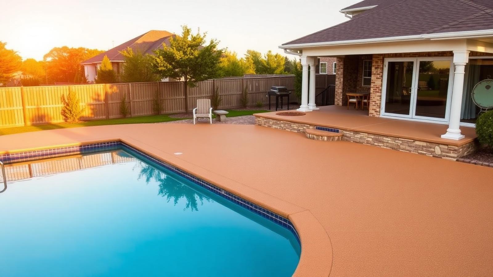 Seamless rubber surfacing pool deck in Lubbock, TX by TMB Construction